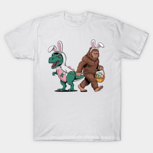 Happy Easter Day Bigfoot Riding Dinosaur T-Shirt
